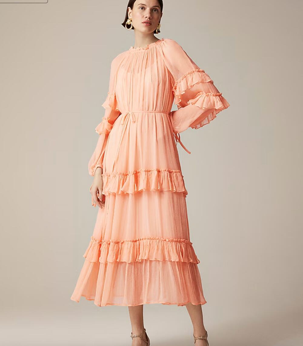 J Crew Flawed Collection Tiered Ruffle Dress In Chiffon Glowy Peach Boho CI873